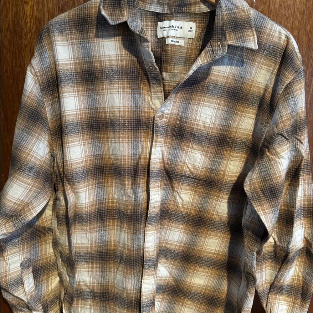 Abercrombie & Fitch Tan and Brown Plaid Shirt